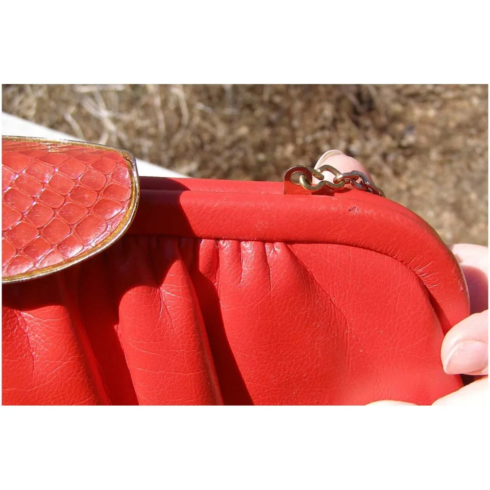 Vintage USA made Harry Levine red leather clutch